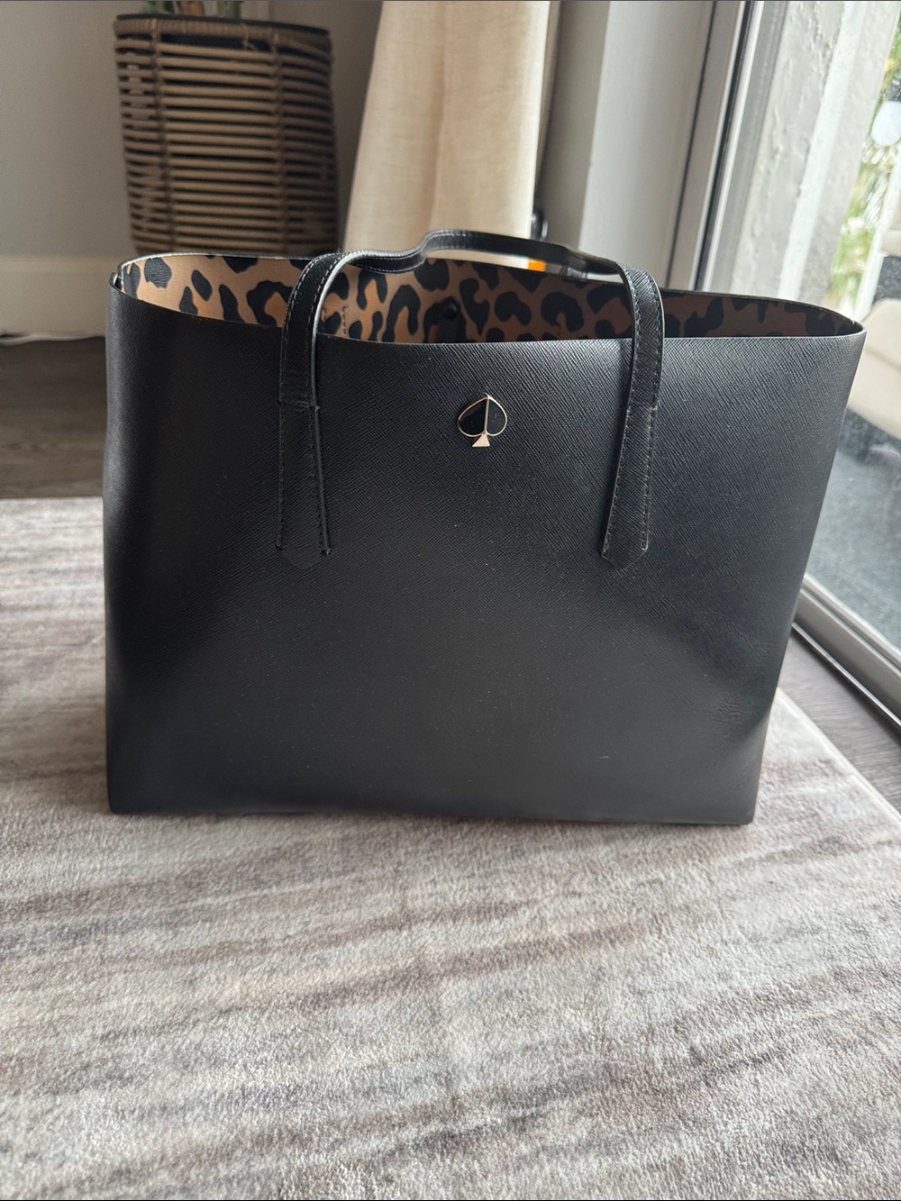 kate spade Black Tote with Leopard-Print Interior